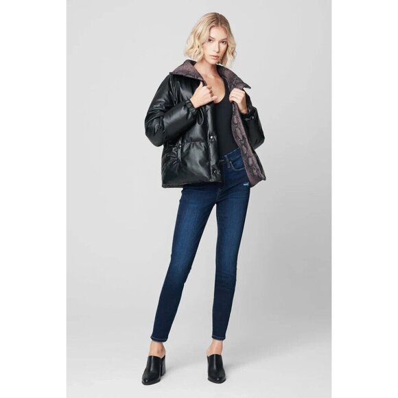 BlankNYC Puffer Jacket Reversible Black Snake Faux Leather - Picture 2 of 16